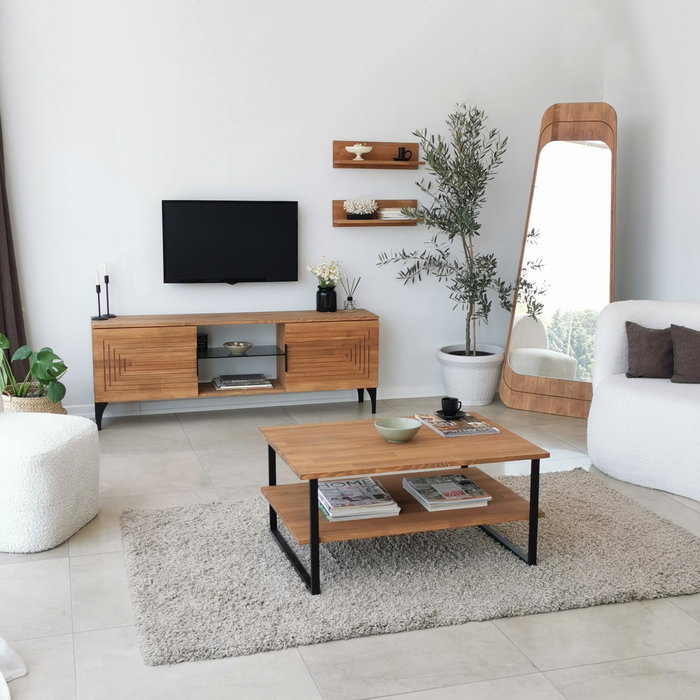Hanah Home Neta - Oak Mesa de centro de madera maciza de pino